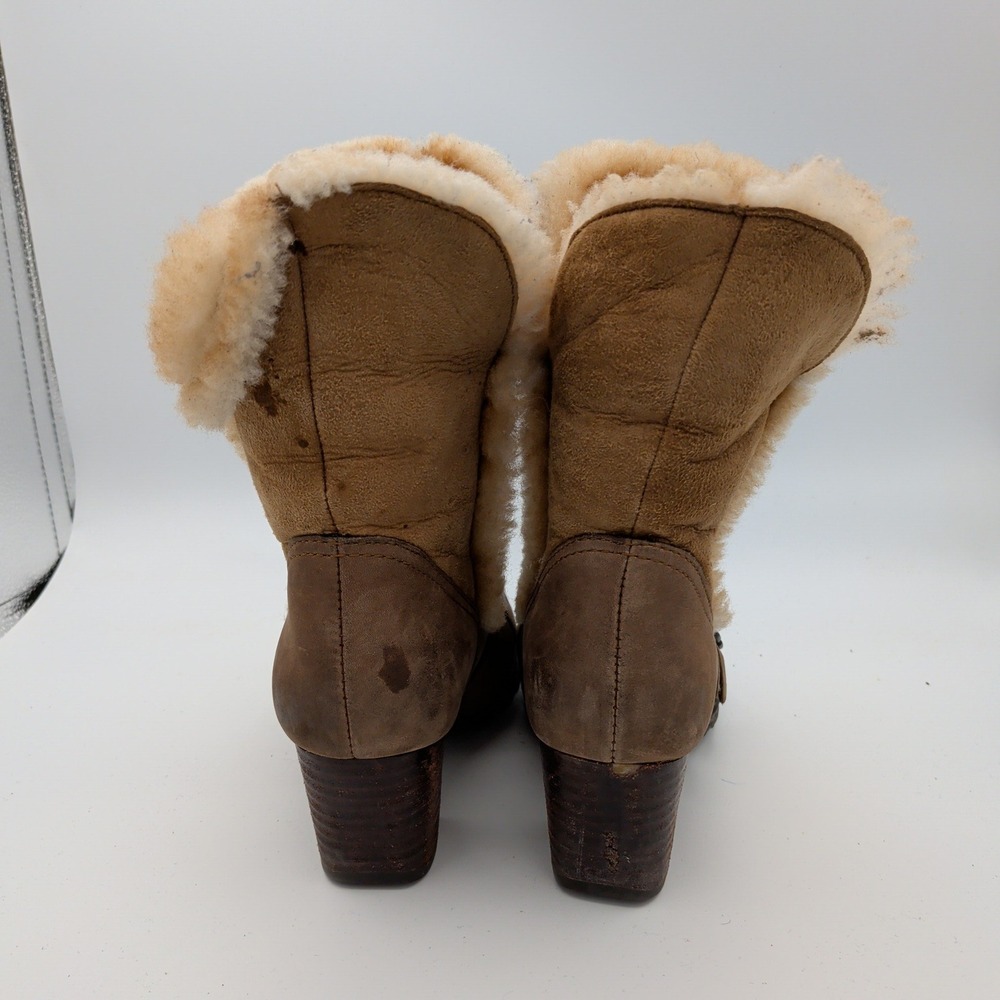 Born Amaze Brown Leather Shearling Lined Mid-Calf Buckle Boots Womens 6 36.5 - Picture 4 of 9